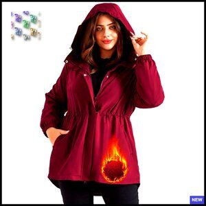 Fleece Lined Waterproof Raincoat Lightweight Hooded Windbreaker Plus Size